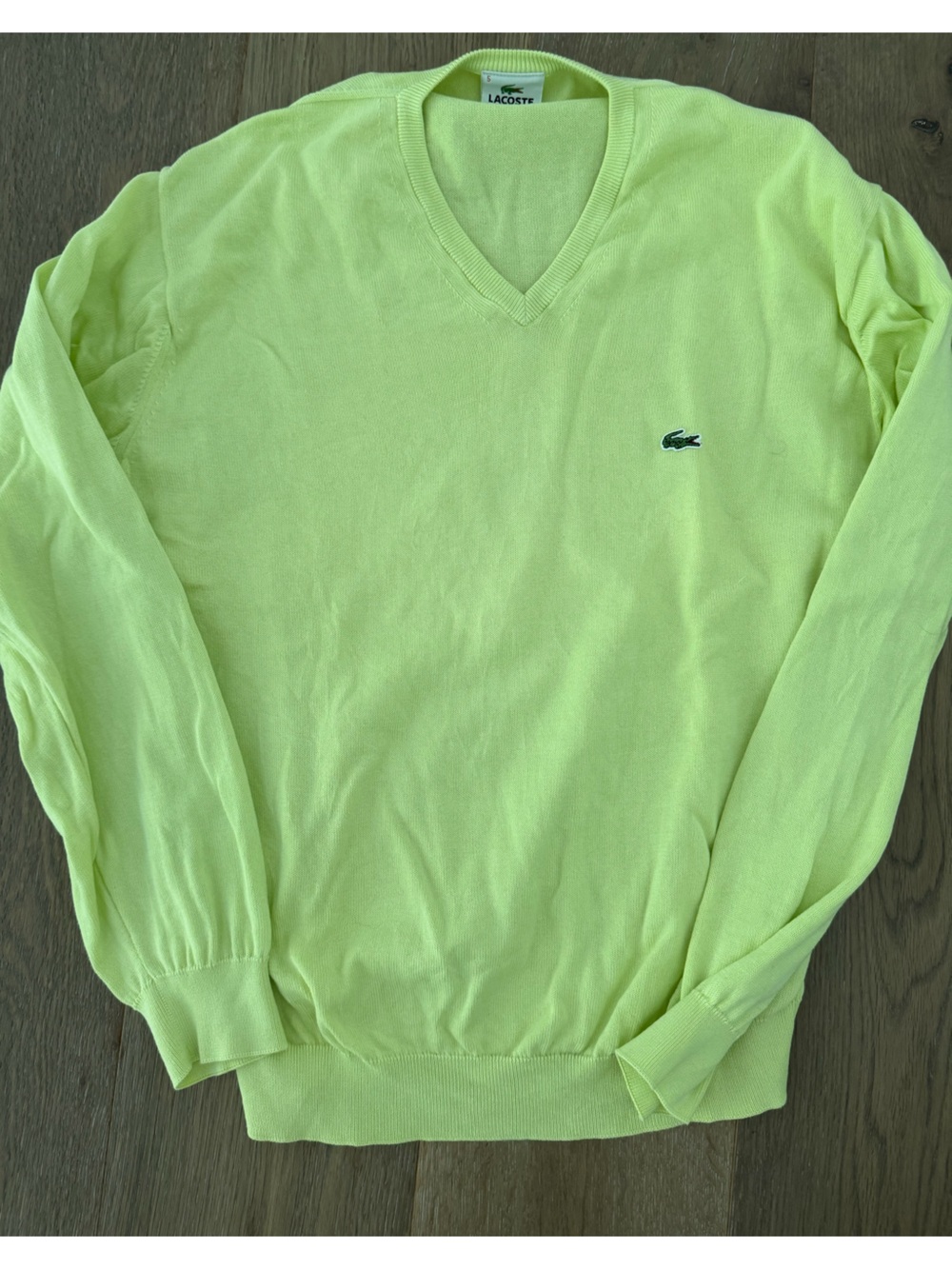 Lacoste Men’s Neon Lime V-Neck Cotton Sweater size 5